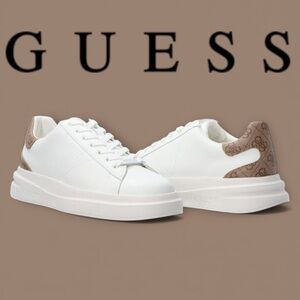 Guess Women's Leather White and Tan Sneakers, NEW